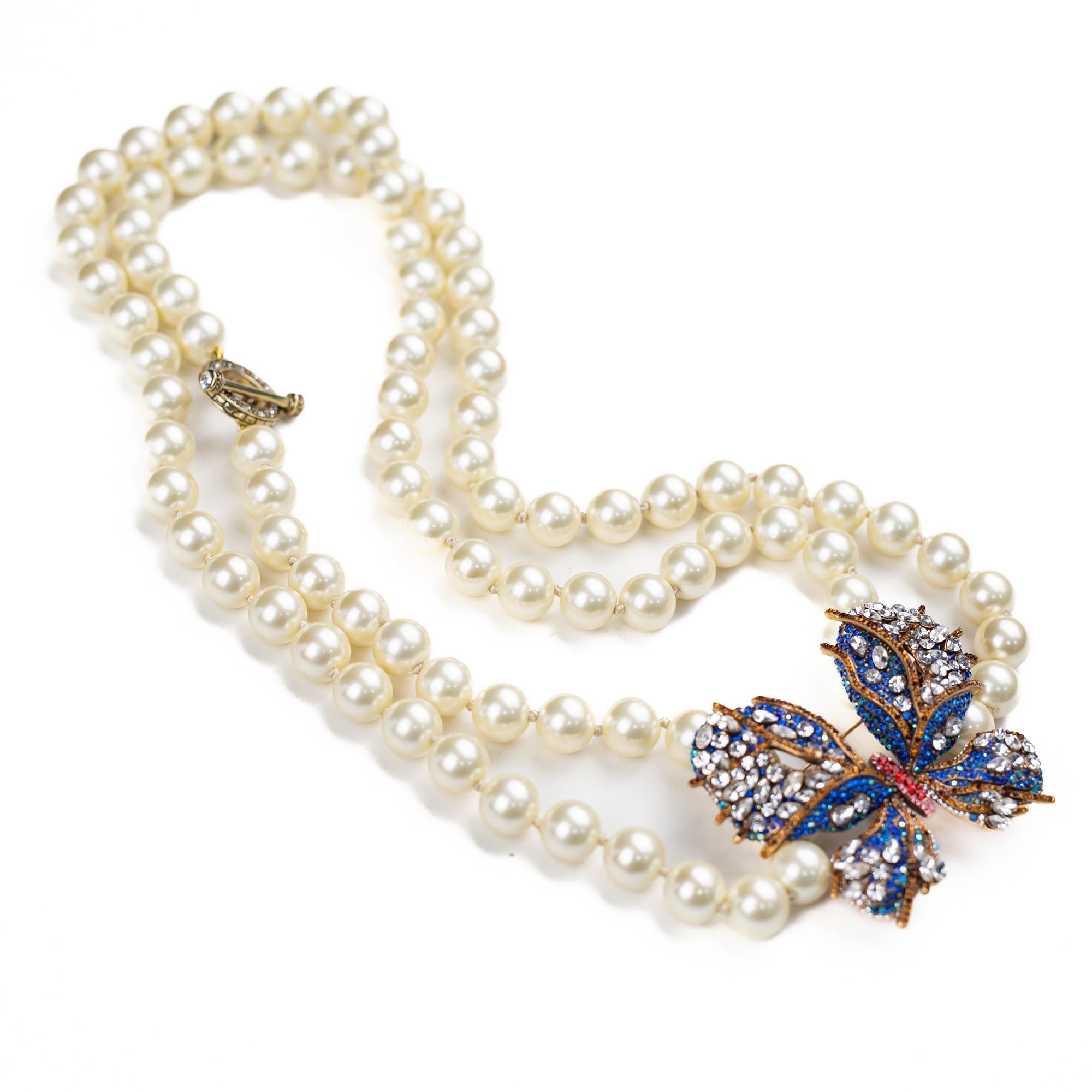 Vintage Inspired Pearl Jewelry Set, Swarovski Butterfly Necklace with Brooch and Earrings, Handmade Statement Gift