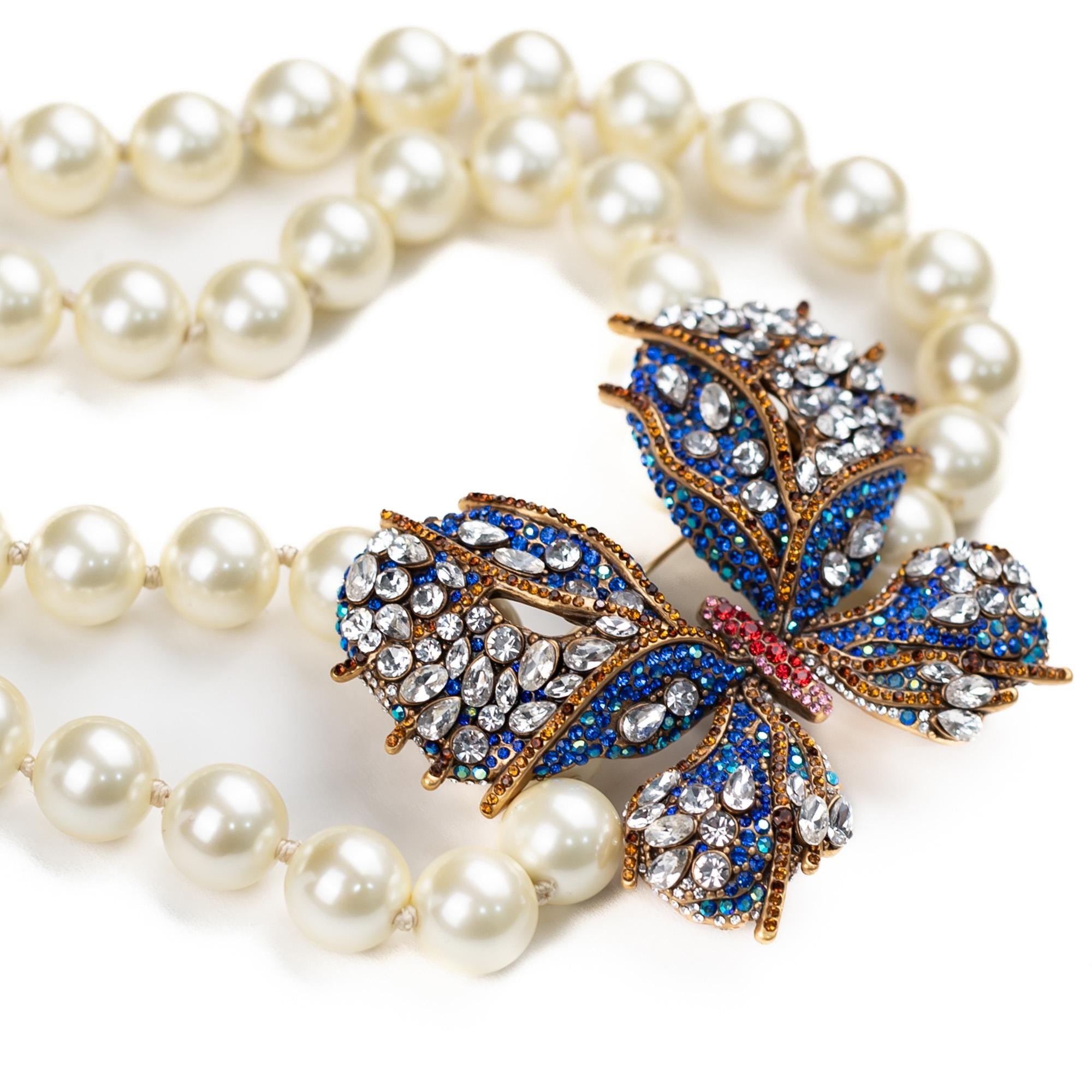 Vintage Inspired Pearl Jewelry Set, Swarovski Butterfly Necklace with Brooch and Earrings, Handmade Statement Gift