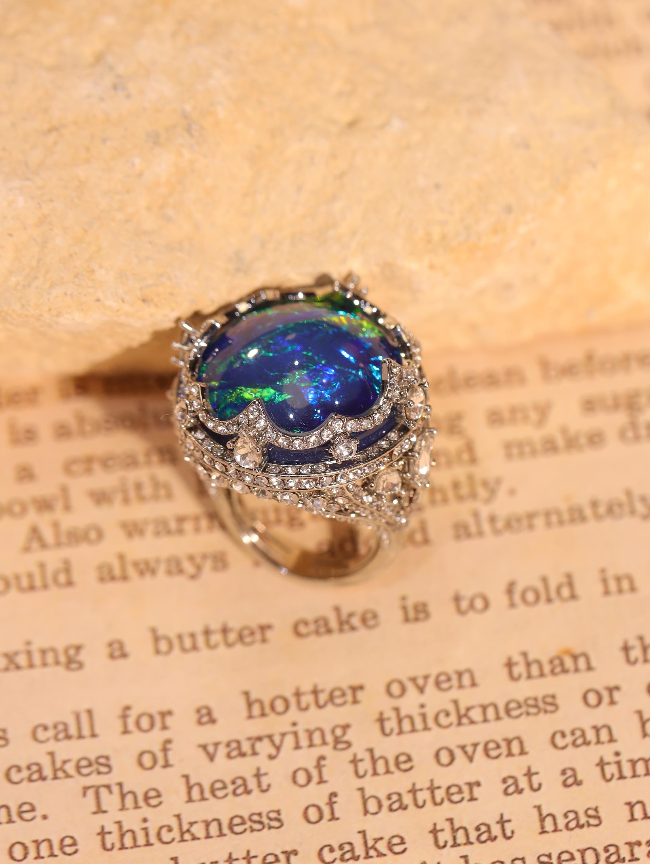 Swarovski Crystal Statement Ring, Luxury Artisan Cocktail Ring, Handcrafted 18K White Gold Plated, High-End Designer Jewelry