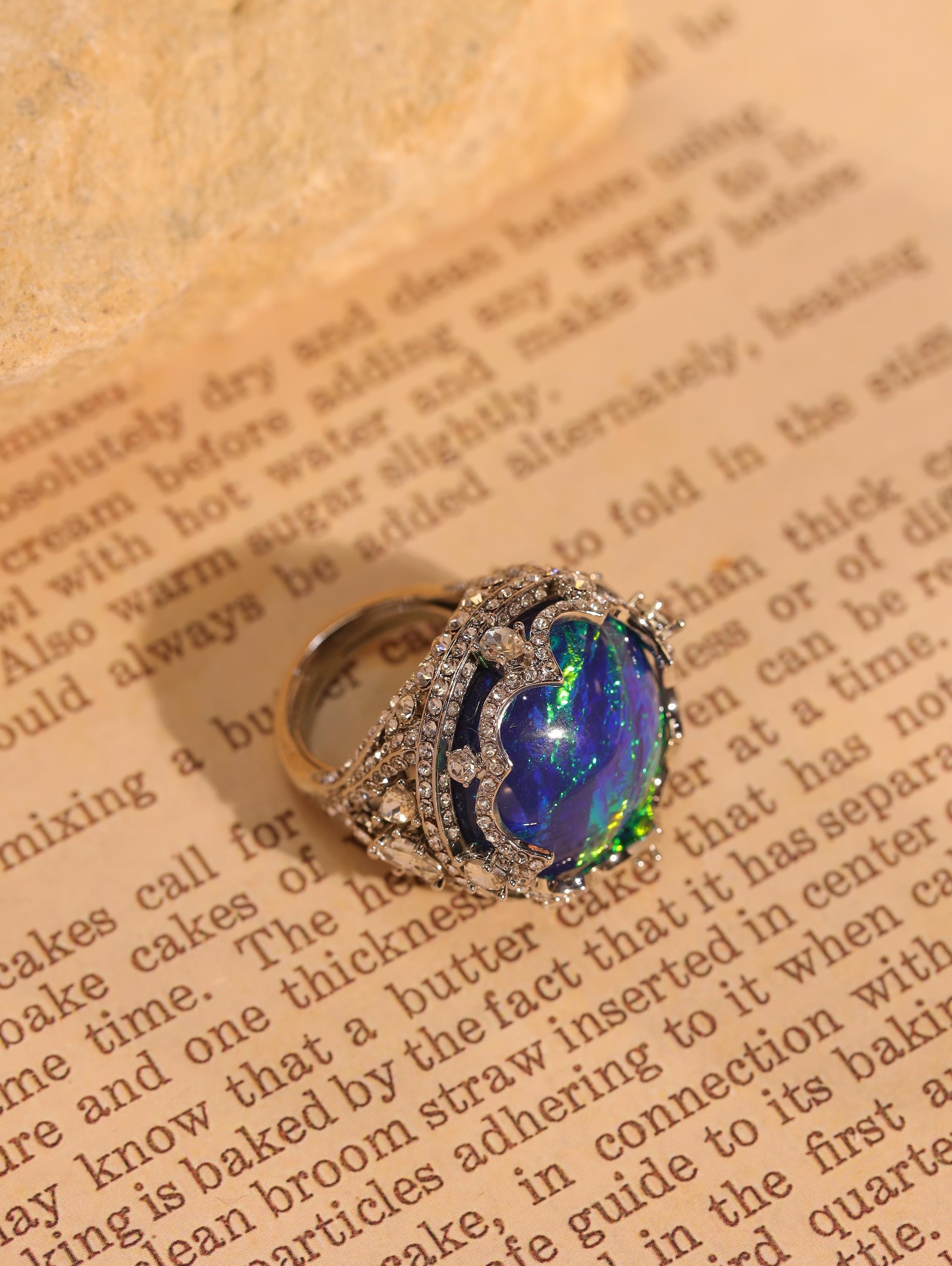 Swarovski Crystal Statement Ring, Luxury Artisan Cocktail Ring, Handcrafted 18K White Gold Plated, High-End Designer Jewelry