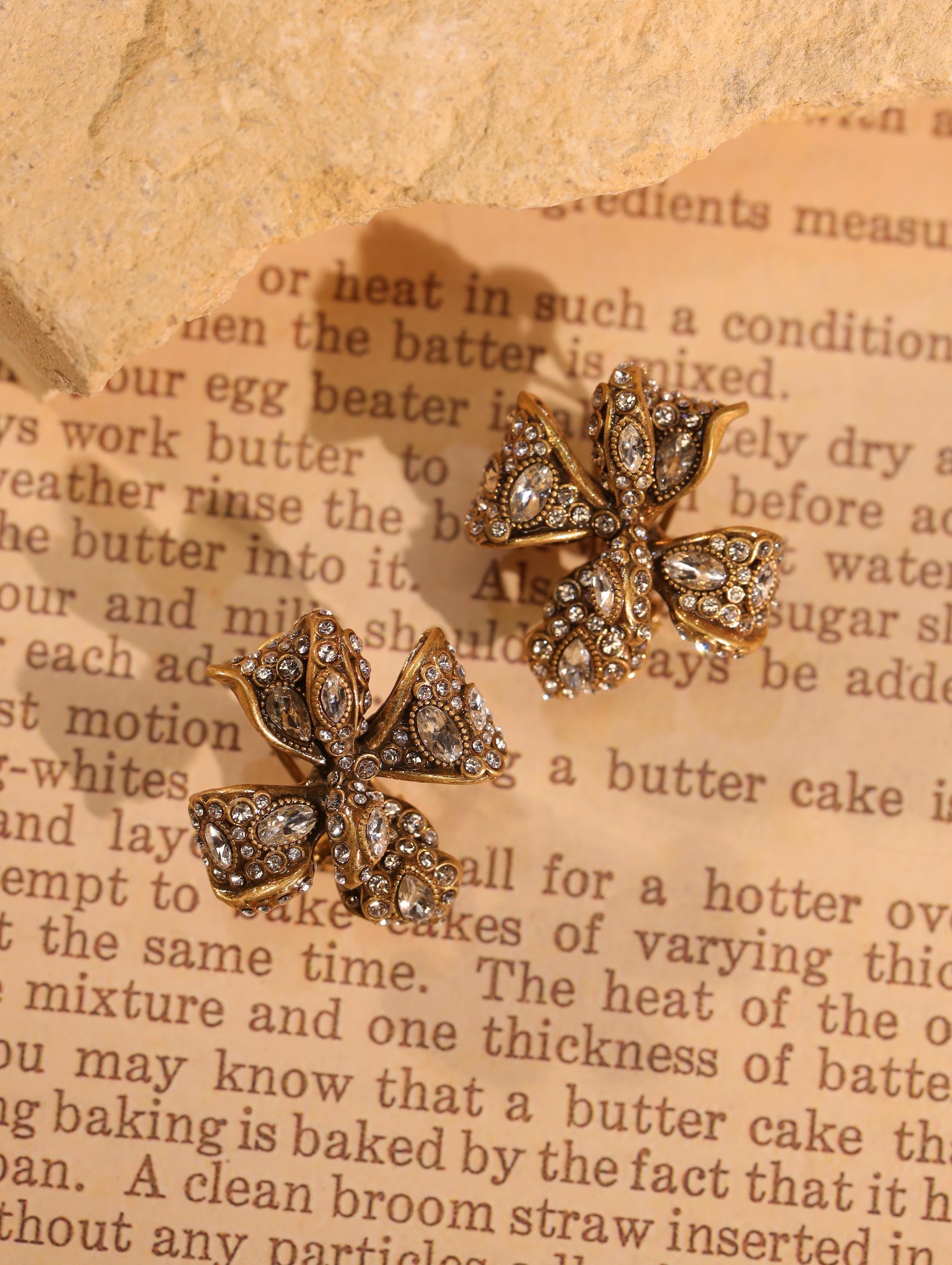 Swarovski Crystal Bow Jewelry Set, Handcrafted 18K Gold Plated, Vintage Statement Ring & Earrings, Artisan Luxury Collector Jewelry