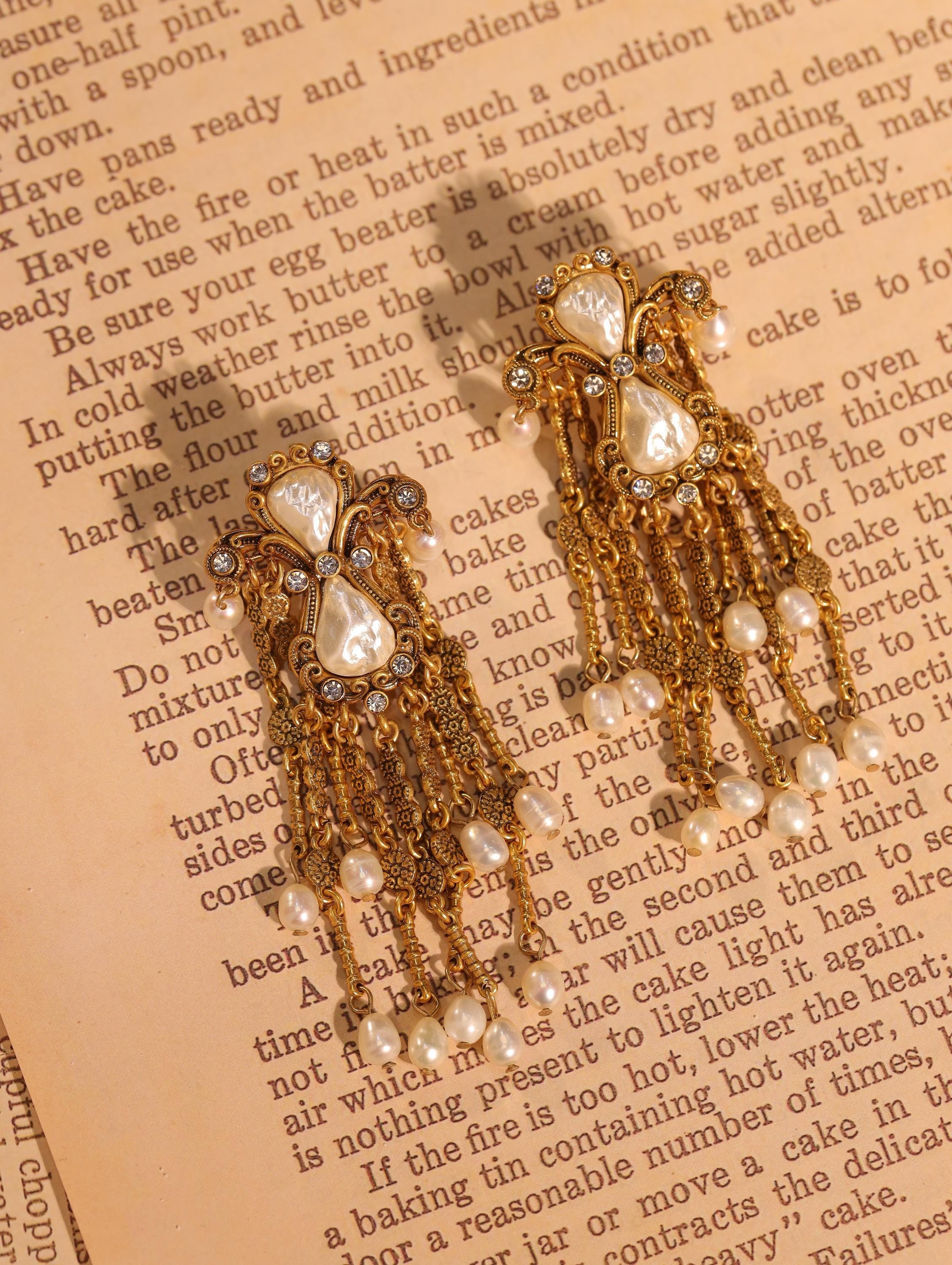Baroque Pearl  Swarovski Jewelry Set, 18K Gold Plated, Artisan Handmade Necklace, Earrings & Ring, Luxury Vintage Statement Jewelry