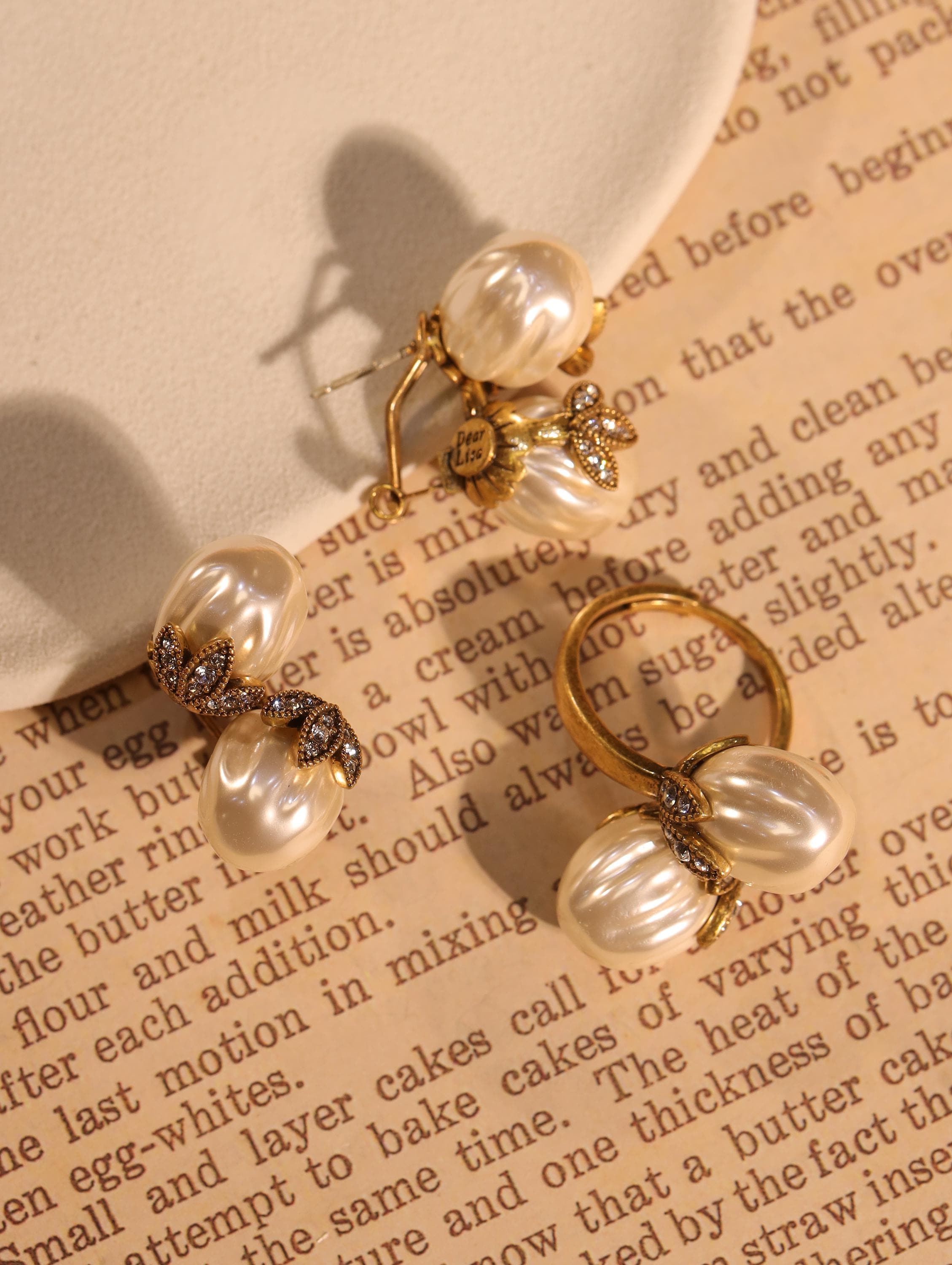 Swarovski Pearl  Crystal Jewelry Set, 18K Gold Plated, Artisan Handmade Ring & Earrings, Luxury High-End Statement Jewelry for Collectors