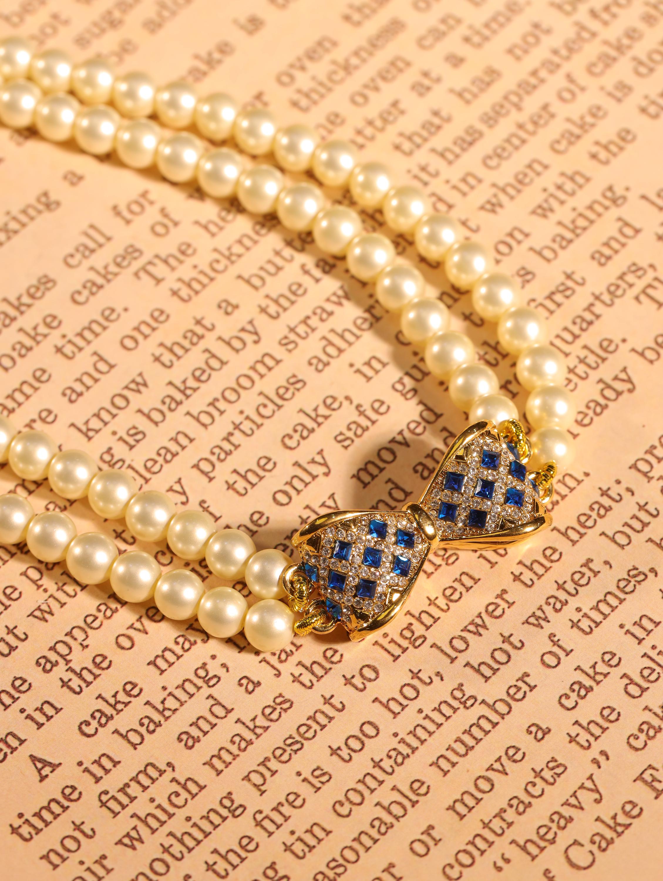 Swarovski Pearl Blue Crystal Jewelry Set, 18K Gold Plated, Artisan Handmade Necklace, Earrings & Ring, Luxury Baroque Collectors Jewelry