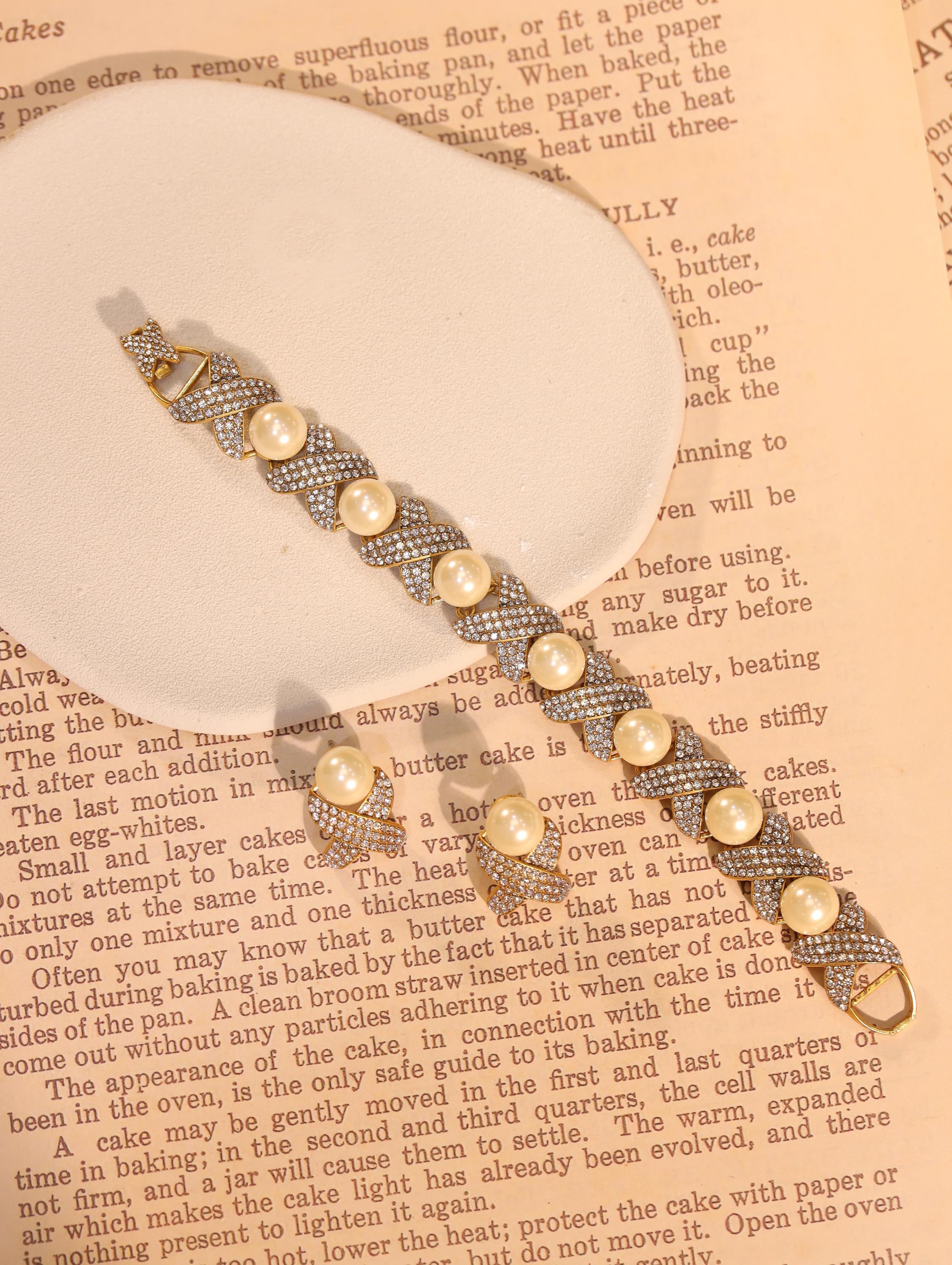 Luxury Pearl Bracelet & Earrings Set, 18K Gold Plated, Artisan Handcrafted with CZ Diamonds, Elegant High-End Boutique Jewelry