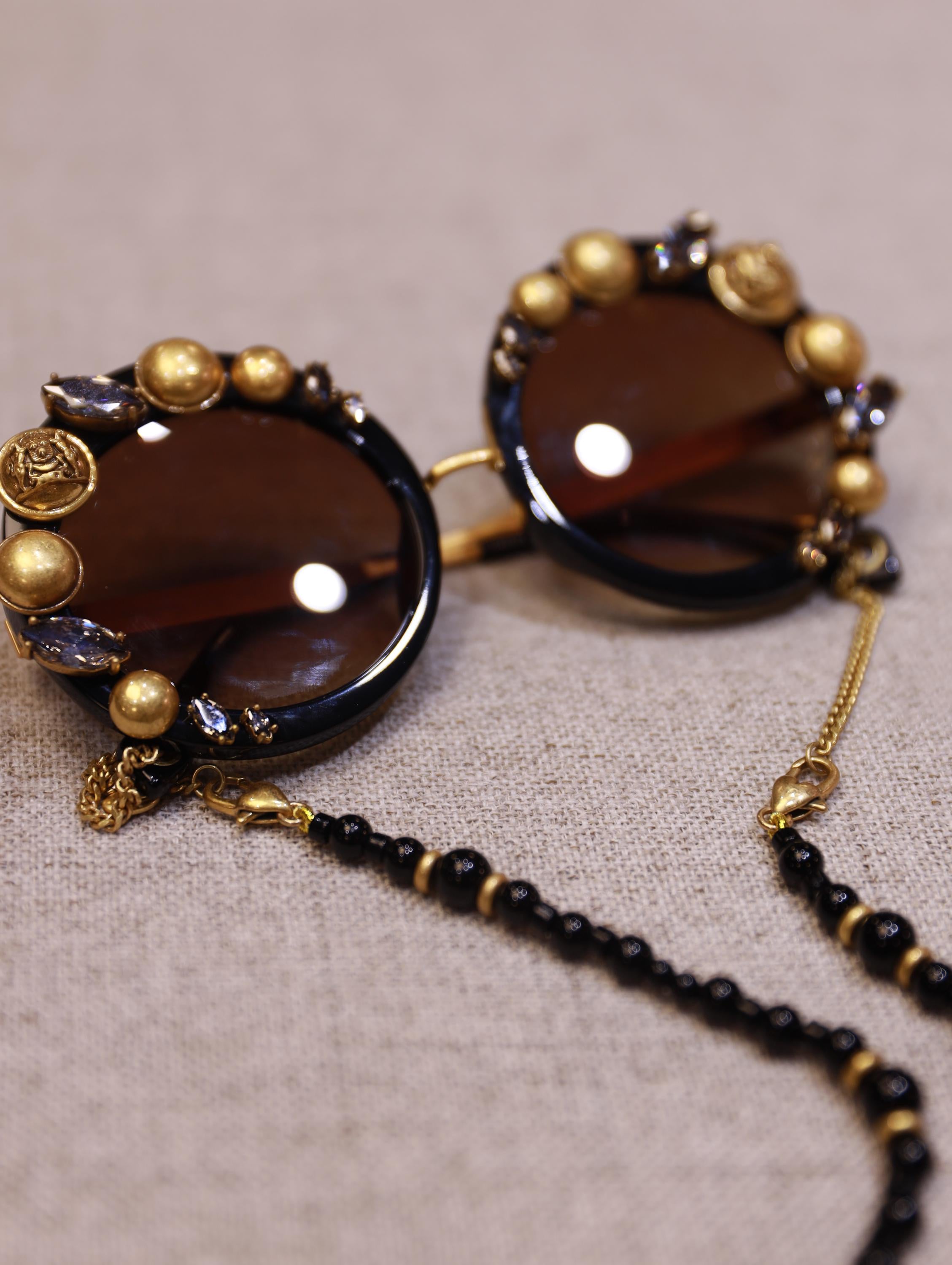 Bold Baroque Statement Sunglasses | Unique Handmade Beaded Round Shades | Attention-Grabbing Artistic Eyewear for Fashion Rebels