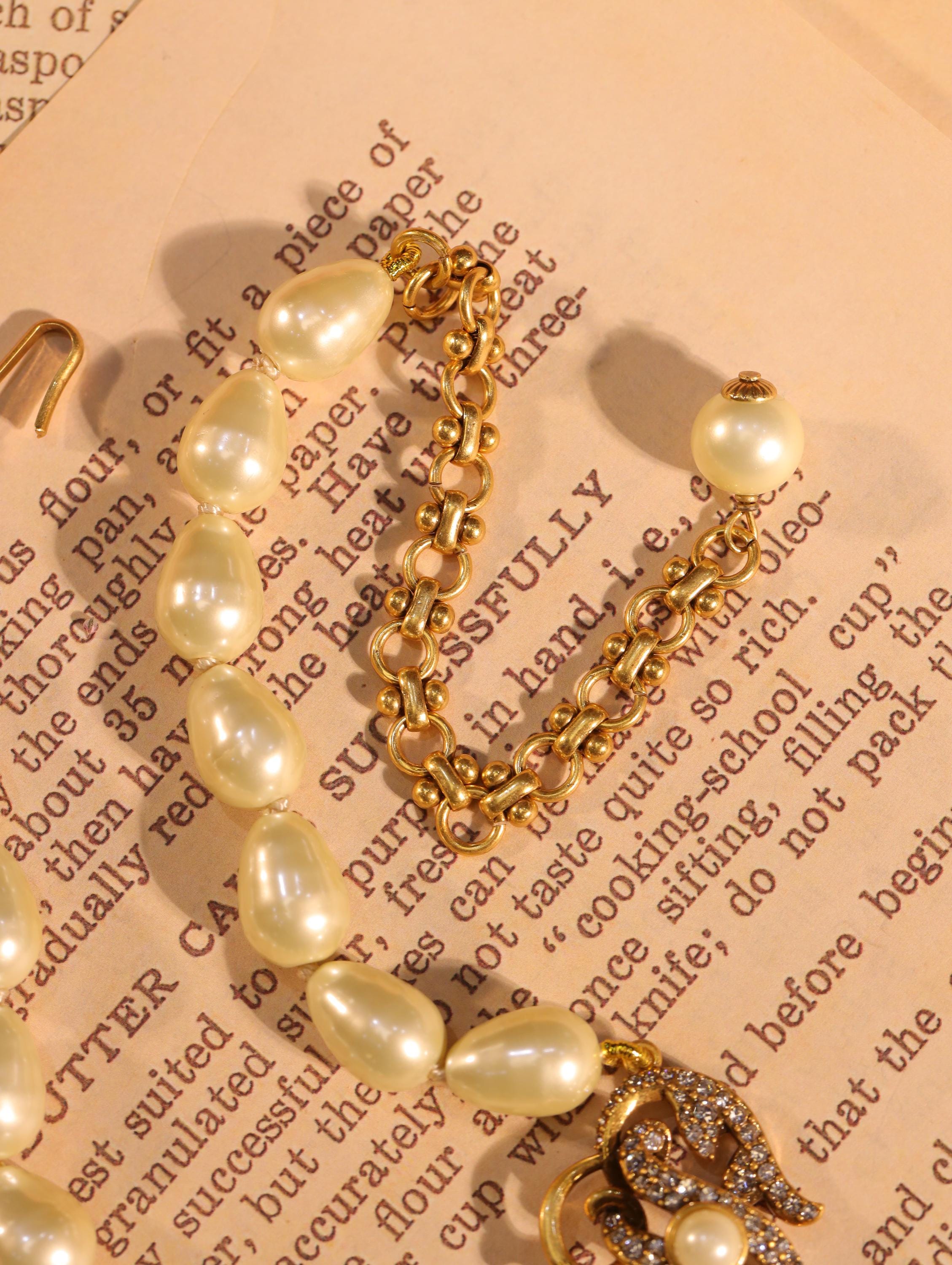 Luxury Vintage Pearl Necklace & Earrings Set, 18K Gold Plated, Swarovski Crystals, Baroque Inspired Handcrafted Jewelry for Collectors