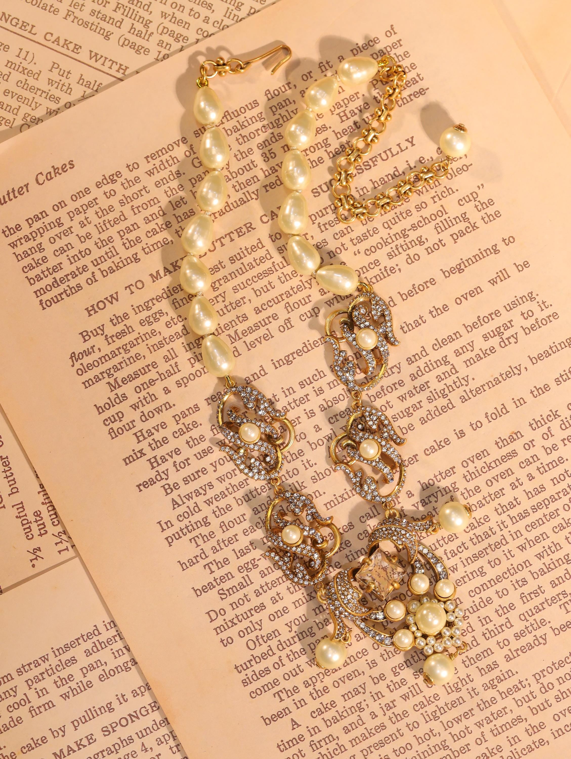 Luxury Vintage Pearl Necklace & Earrings Set, 18K Gold Plated, Swarovski Crystals, Baroque Inspired Handcrafted Jewelry for Collectors