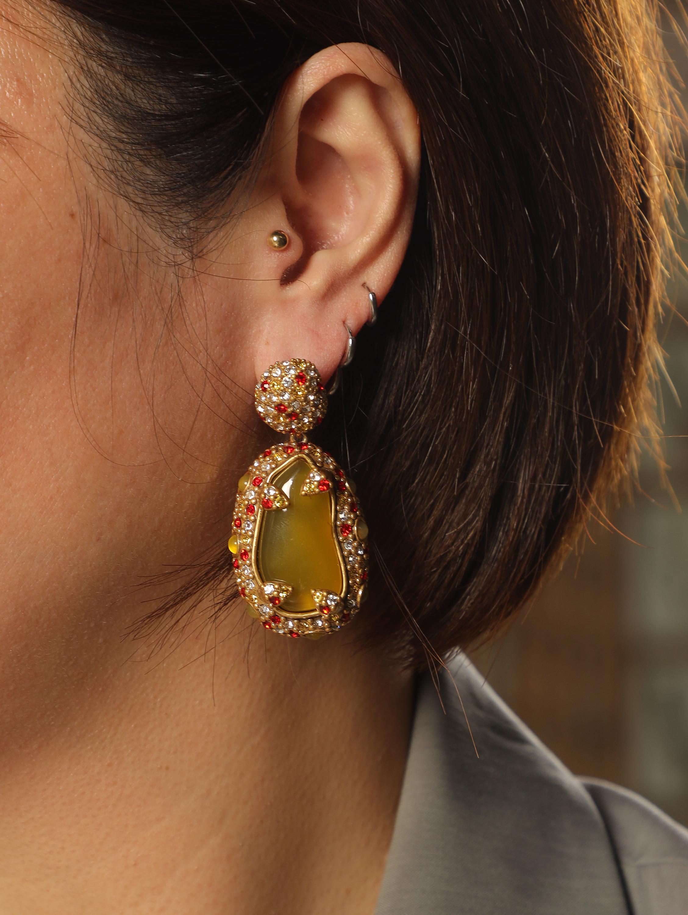 Luxury Vintage Gemstone Drop Earrings, 18K Gold Plated, Handcrafted with CZ Diamonds & Red Accents, High-End Royal Statement Jewelry