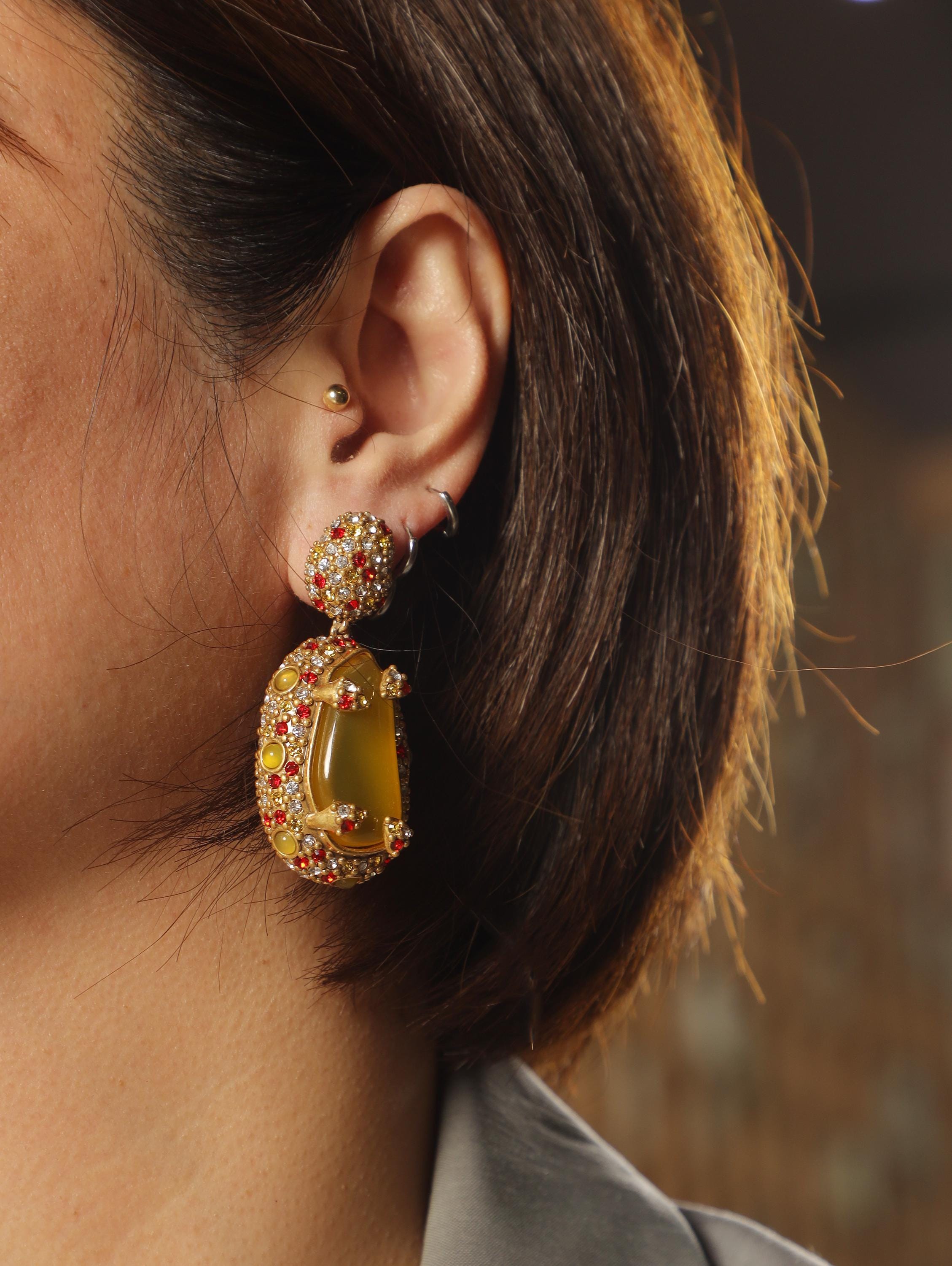 Luxury Vintage Gemstone Drop Earrings, 18K Gold Plated, Handcrafted with CZ Diamonds & Red Accents, High-End Royal Statement Jewelry