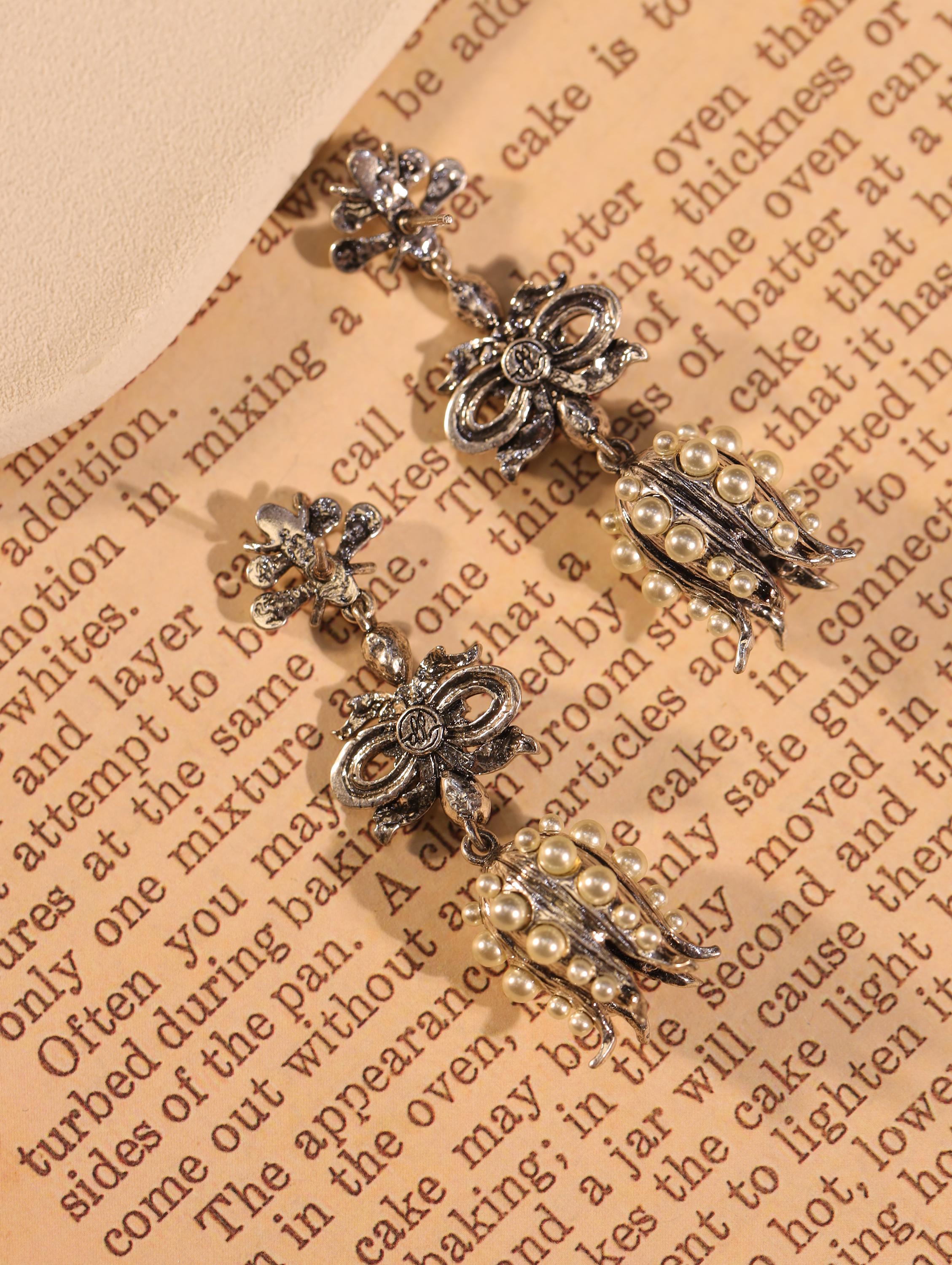 Luxury Baroque Drop Earrings, Swarovski Crystals & Pearls, Handcrafted Enamel, Antique Silver Plated, High-End Vintage Collector Jewelry