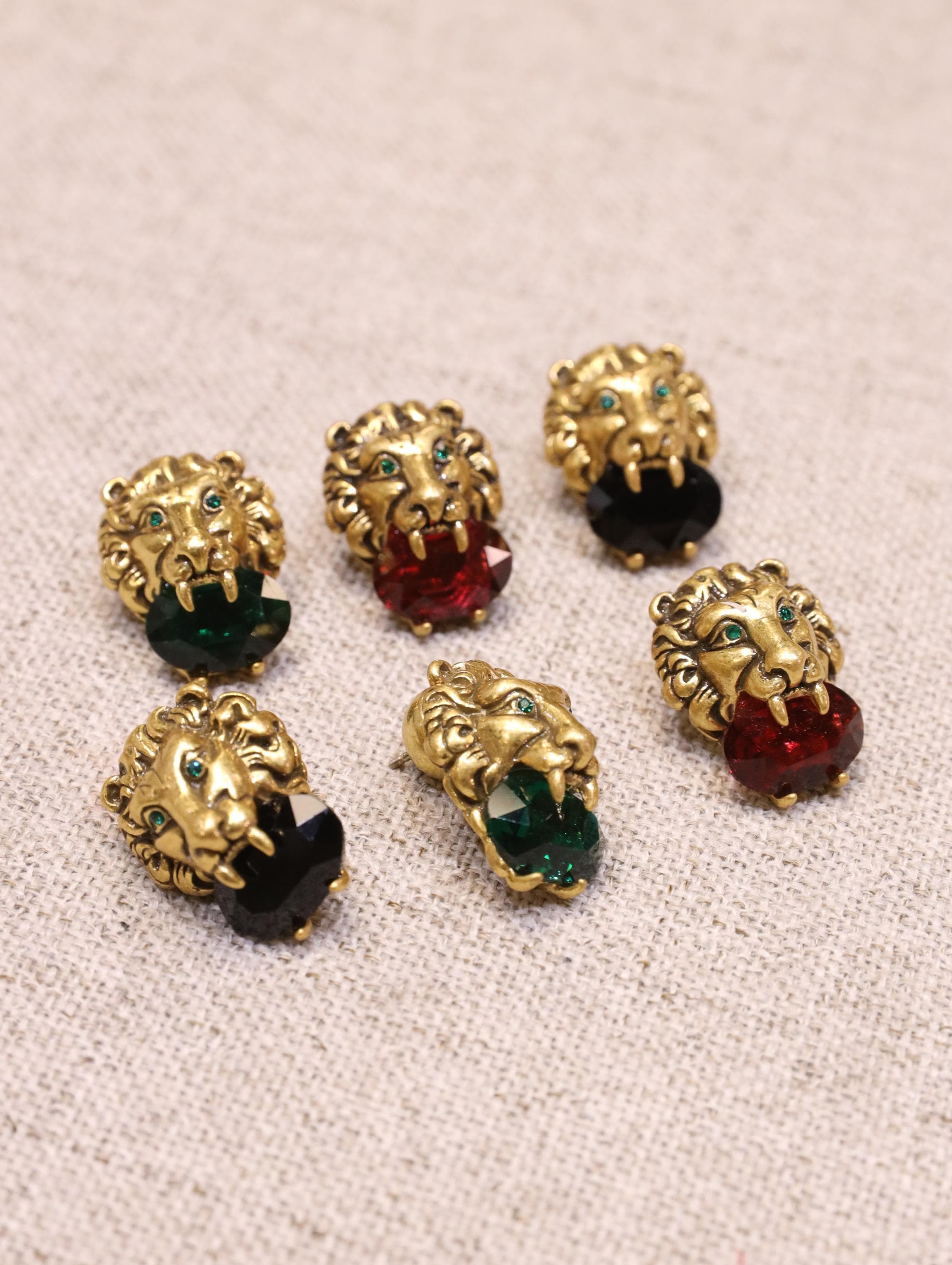 Handmade Lion Head Earrings  Bold Animal Statement Jewelry with AAA Zircon, Vintage Gold Finish, Unique Artisan Gift