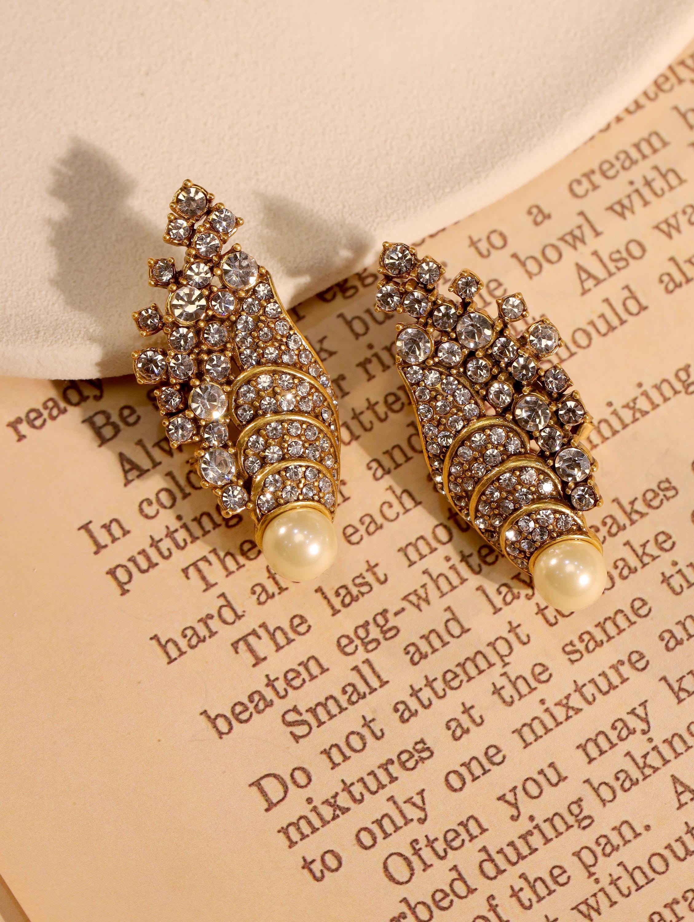 Luxury Swarovski Crystal & Pearl Statement Earrings | Handmade Vintage-Inspired Gold Clip-On Jewelry | Elegant Heirloom Design