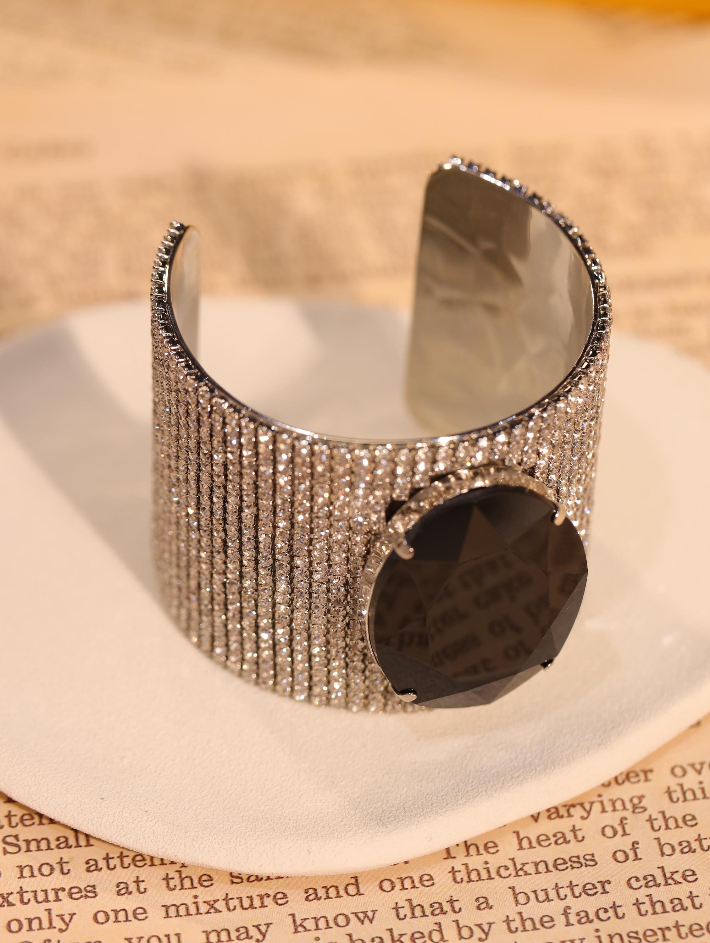 Black Crystal Statement Cuff & Clip-On Earrings Set | Swarovski Paved Silver Jewelry | Modern Luxury Artisan Gift for Elegant Women