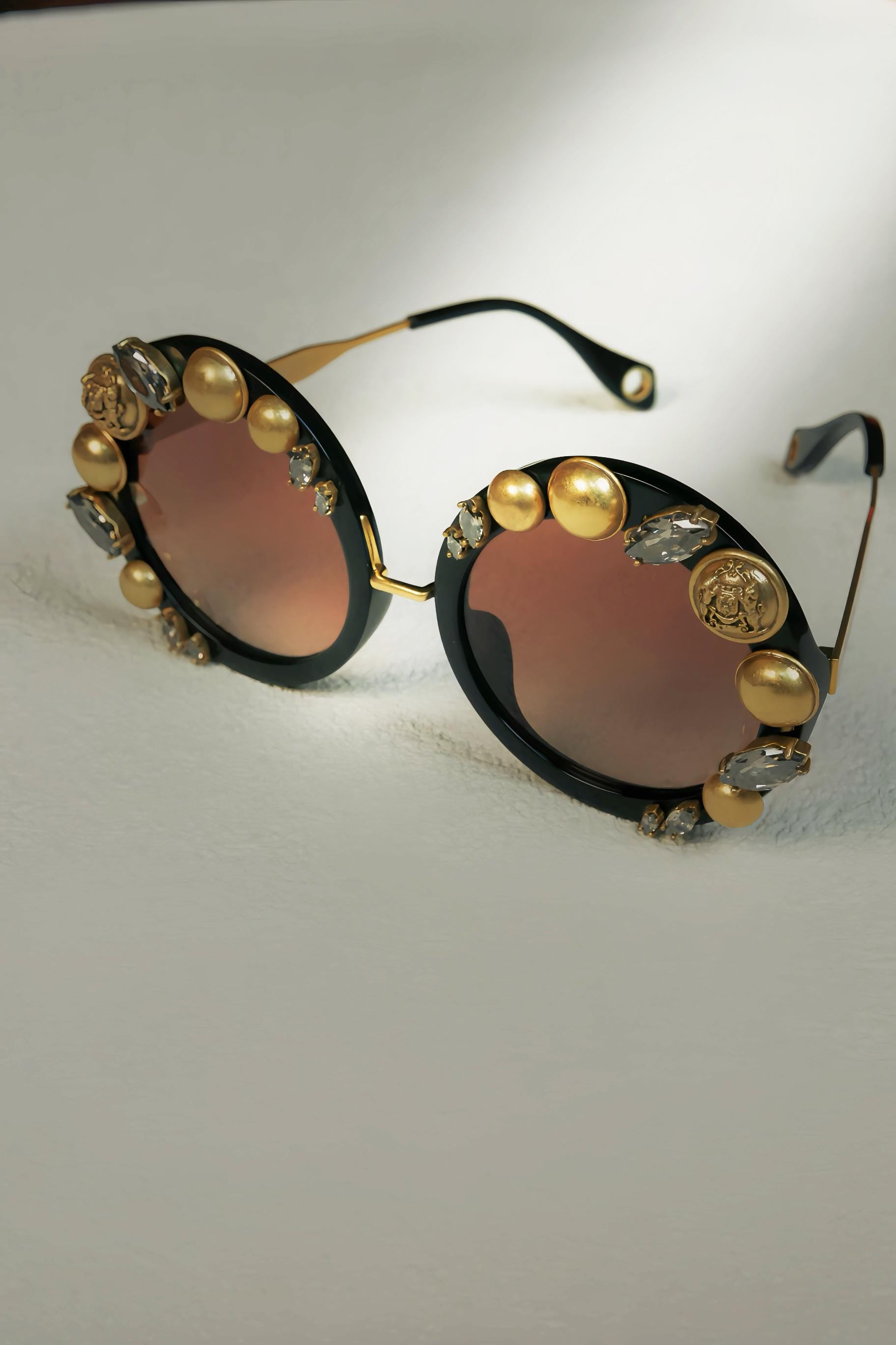 Bold Baroque Statement Sunglasses | Unique Handmade Beaded Round Shades | Attention-Grabbing Artistic Eyewear for Fashion Rebels