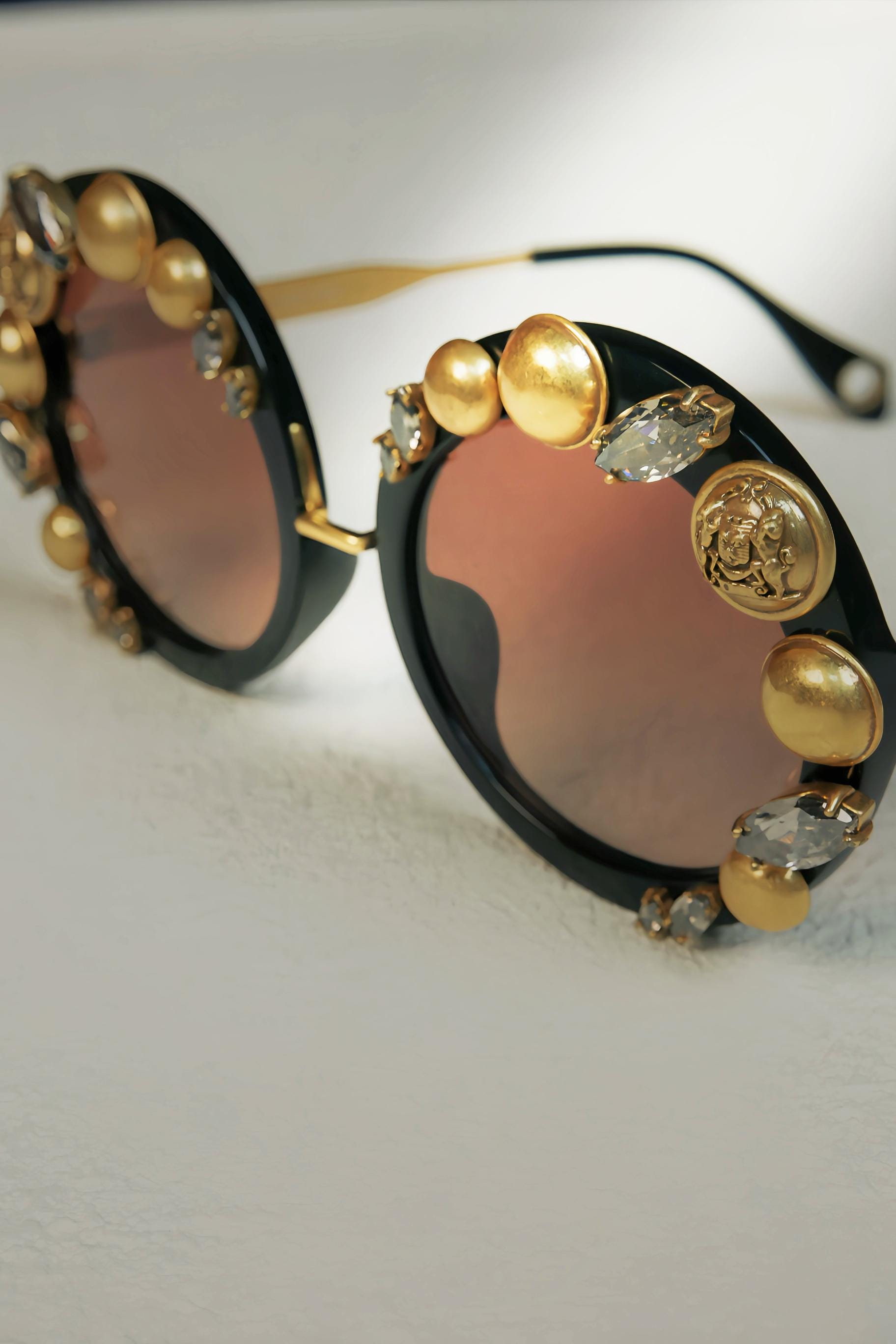 Bold Baroque Statement Sunglasses | Unique Handmade Beaded Round Shades | Attention-Grabbing Artistic Eyewear for Fashion Rebels