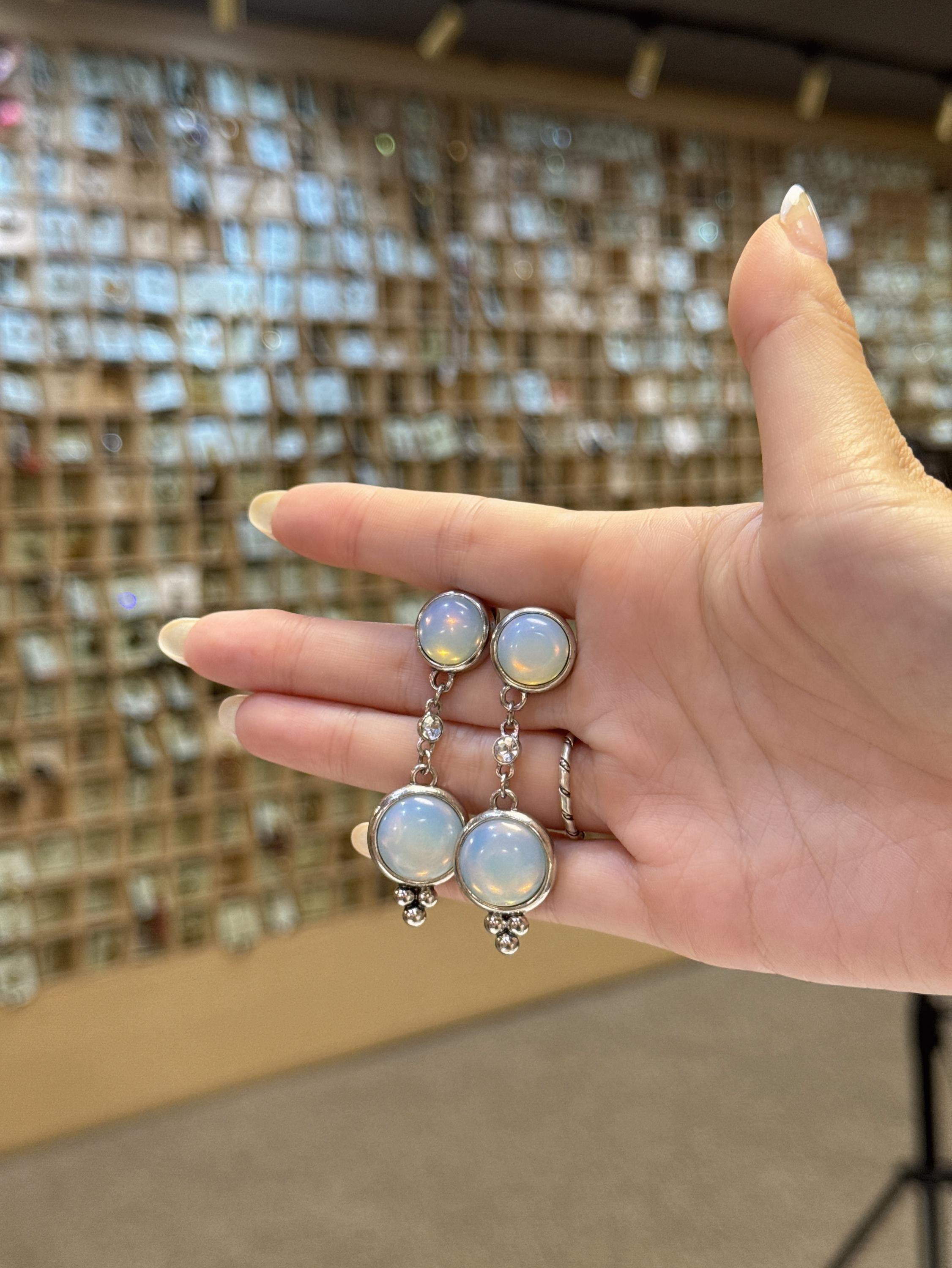 Natural Blue Opal & Swarovski Necklace and Earrings Set | Platinum Plated Hypoallergenic Jewelry | Elegant Handmade Luxury Gift