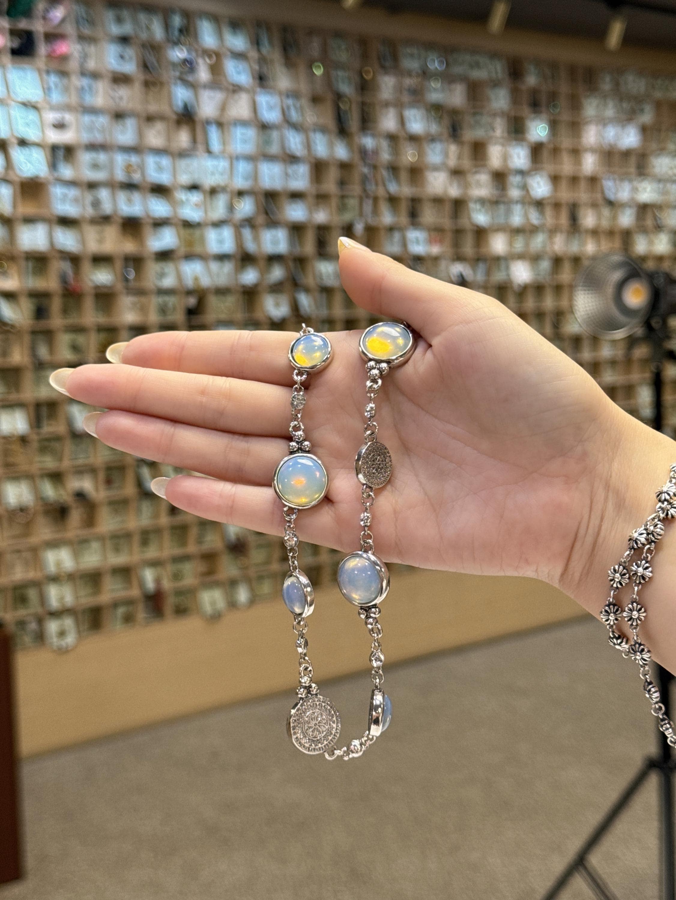 Natural Blue Opal & Swarovski Necklace and Earrings Set | Platinum Plated Hypoallergenic Jewelry | Elegant Handmade Luxury Gift