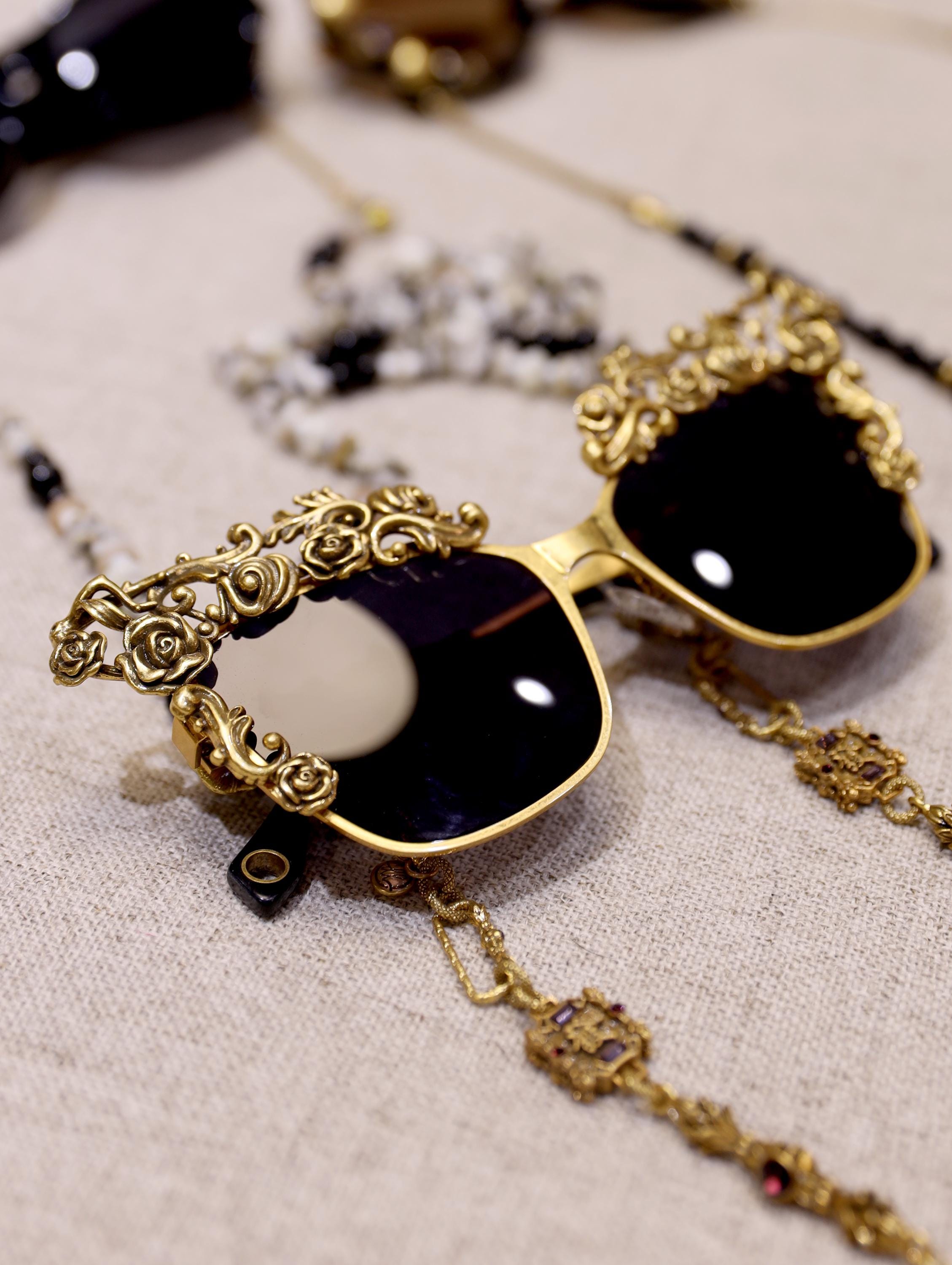 Baroque Gold Filigree Sunglasses | Rococo Style Statement Eyewear | Unique Handmade Gothic Lolita Festival Sunglasses for Fashion Icons