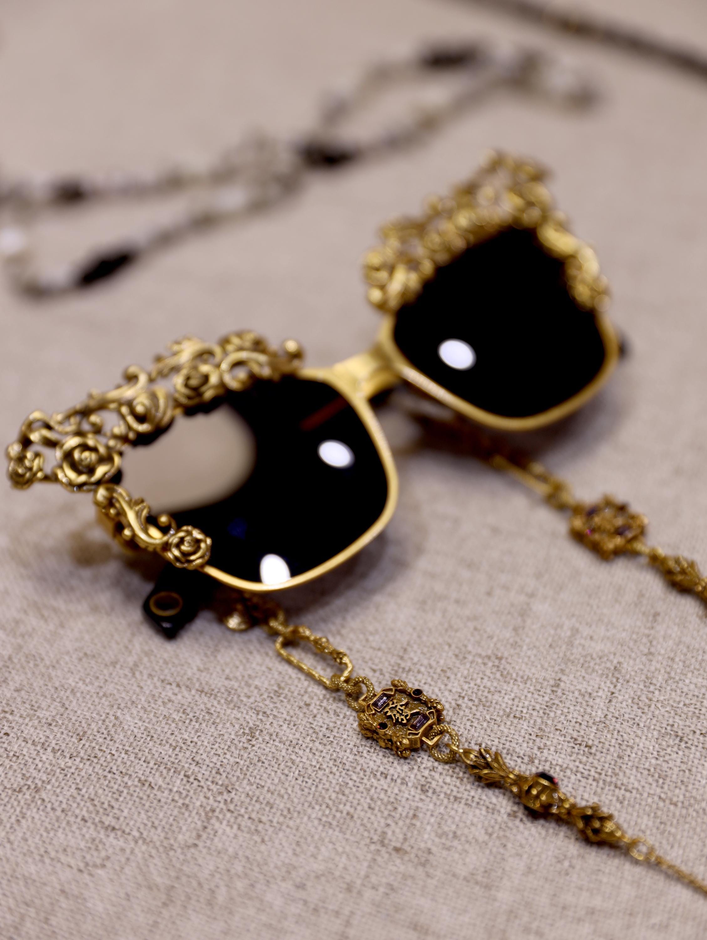 Baroque Gold Filigree Sunglasses | Rococo Style Statement Eyewear | Unique Handmade Gothic Lolita Festival Sunglasses for Fashion Icons