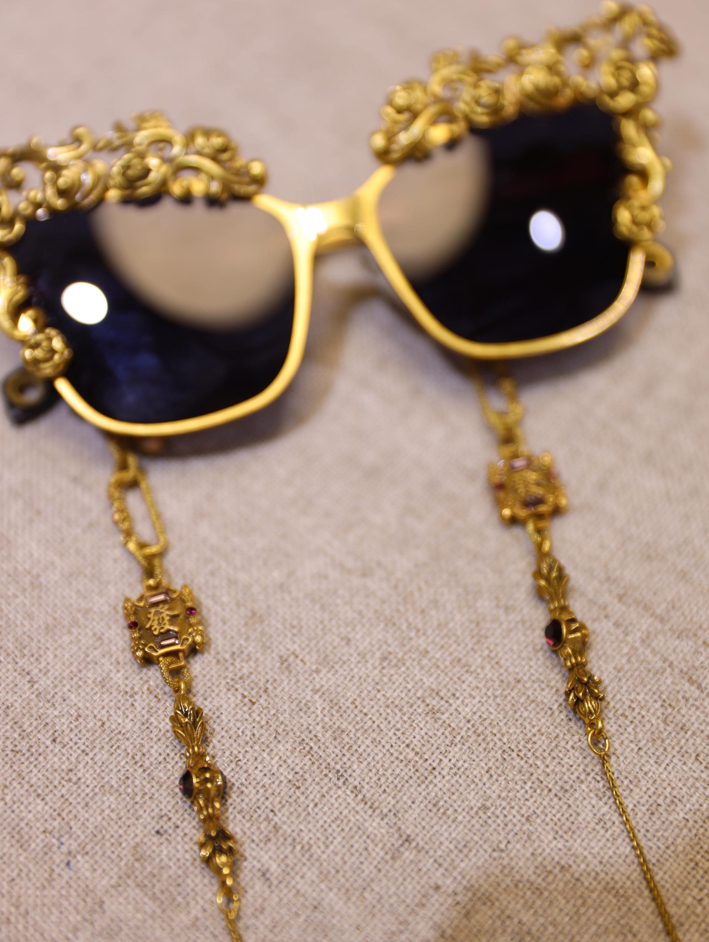 Baroque Gold Filigree Sunglasses | Rococo Style Statement Eyewear | Unique Handmade Gothic Lolita Festival Sunglasses for Fashion Icons