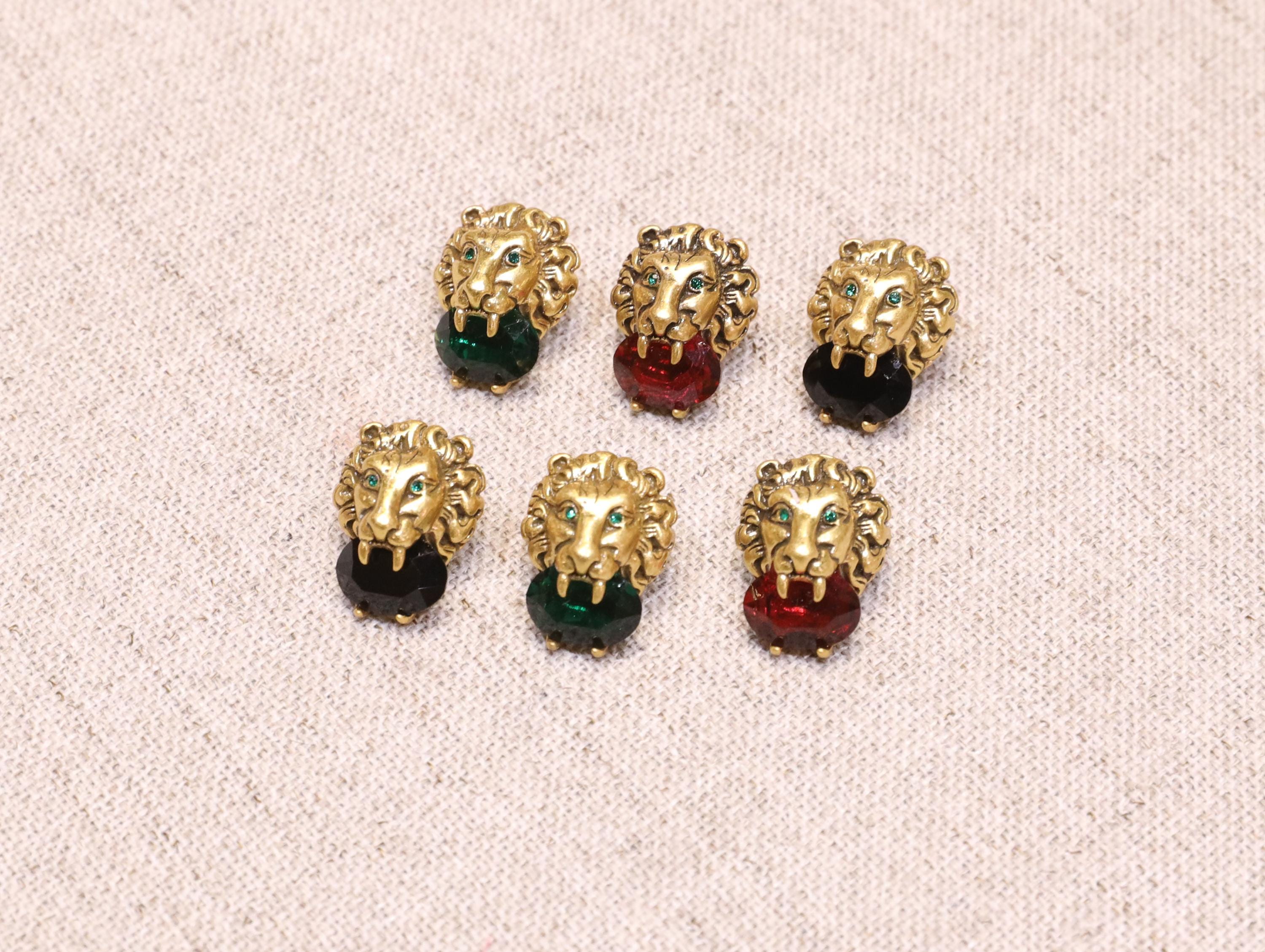 Handmade Lion Head Earrings  Bold Animal Statement Jewelry with AAA Zircon, Vintage Gold Finish, Unique Artisan Gift