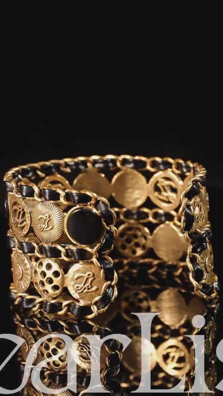 Vintage Chinese Coin Cuff Bracelet, Gold Filigree Wide Bangle, Black Enamel Open Cuff, Retro Asian Inspired Jewelry